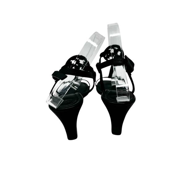 Tory Burch Miller Wedge Heels Sandals Black Leather Logo Sandals Size 8.5 - Picture 4 of 6